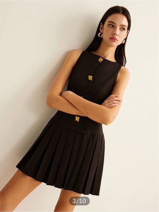 Commense Dresses & Skirts - Commense Black Sleeveless Pleated Mini Dress with Gold Buttons Size S